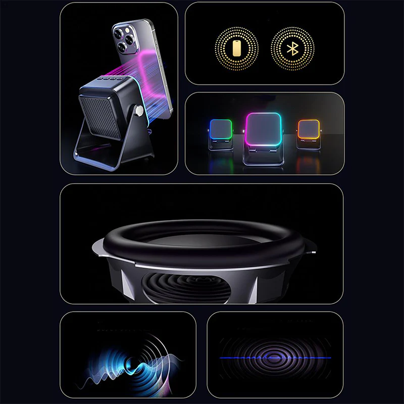 5-in-1 Wireless Induction Bluetooth Speaker with Adjustable Phone Stand - Image 4