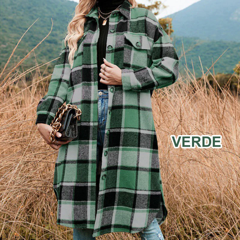 [Best Gift For Her] Women's Plaid Print Long Sleeve Warm Tweed Coat - Image 20