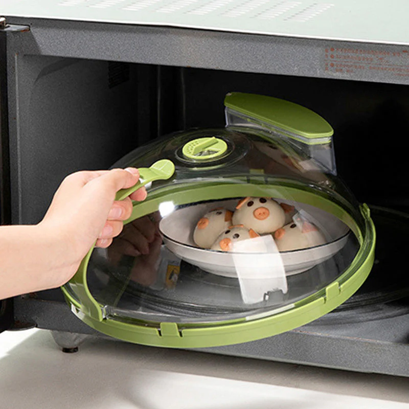 Clear Microwave Splatter Cover with Water Steamer and Handle - Image 6