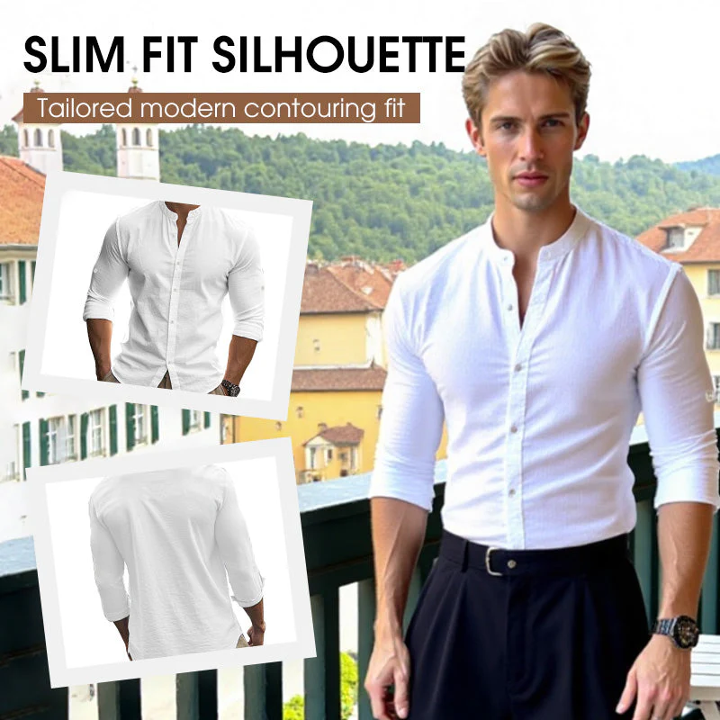 🔥Hot Sale/Soon Out of Stock‼️Men's Stand Collar Fit Casual Plain Shirt - Image 4