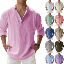Men's linen casual long-sleeved shirt - Image 2