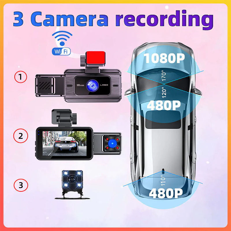 Vehicle Night Vision 3- Channel Dash Camera - Image 2