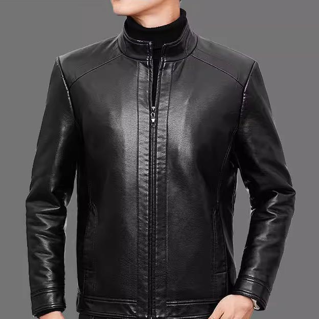 Men’s Warm Plush Lining Leather Jacket Coat - Image 4