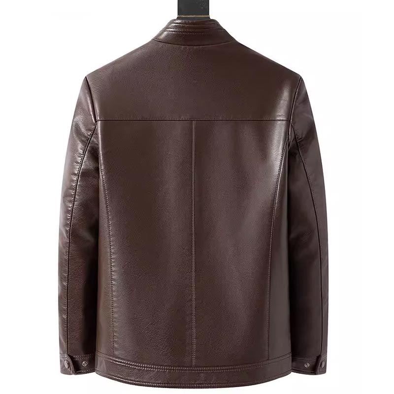 Men’s Warm Plush Lining Leather Jacket Coat - Image 7