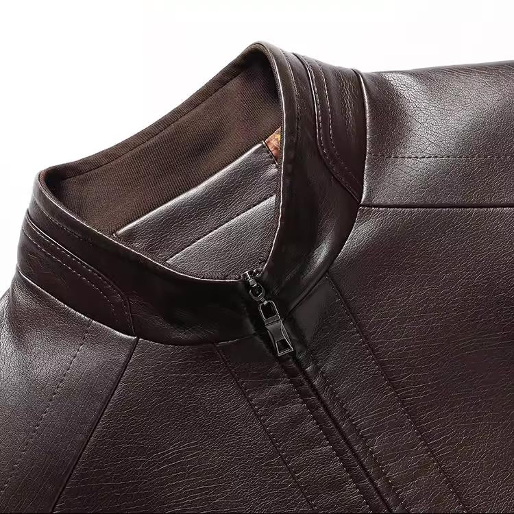 Men’s Warm Plush Lining Leather Jacket Coat - Image 9