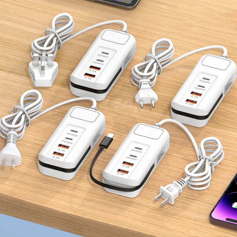 ⚡2026 Hot New Arrivals – Multi-Function Fast Charger 2PD + 2USB! 🔌📱 66W, Built-in Type-C Cable, Safely Charges 4 Devices Simultaneously - Image 4