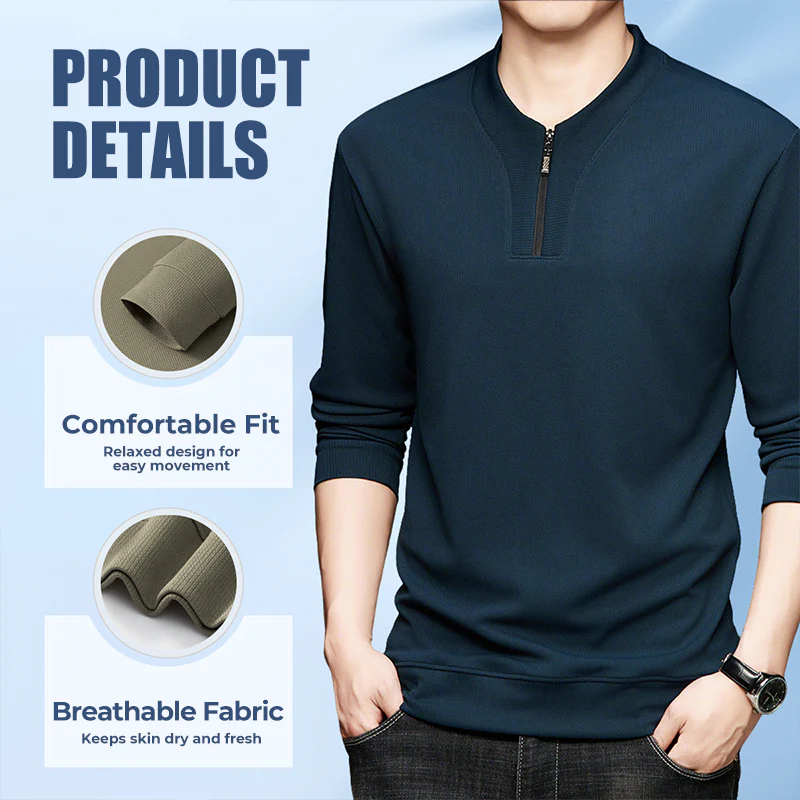 Men's Half-Zip Crew Neck Casual Pullover - Image 3