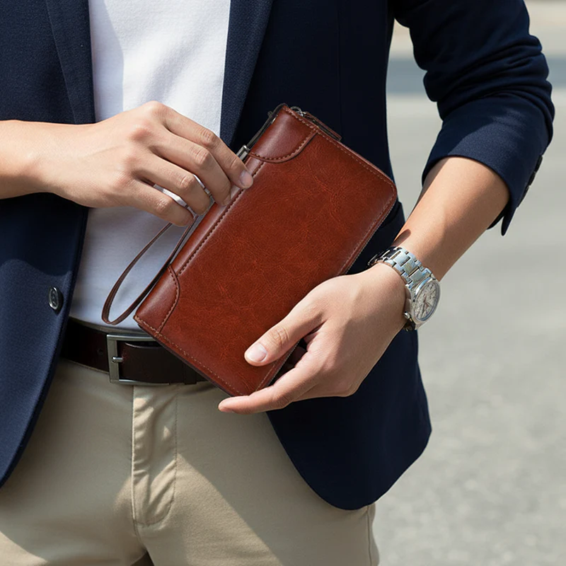 Men’s PU Leather Wallet with Wrist Strap - Image 2