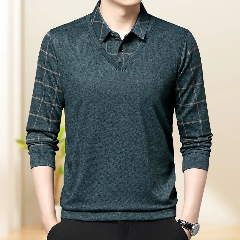 Men's Fake Two Piece Lapel Long-Sleeve Tops - Image 2