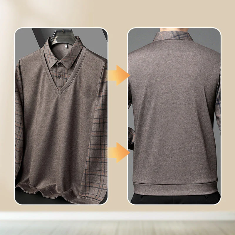 Men's Fake Two Piece Lapel Long-Sleeve Tops - Image 3
