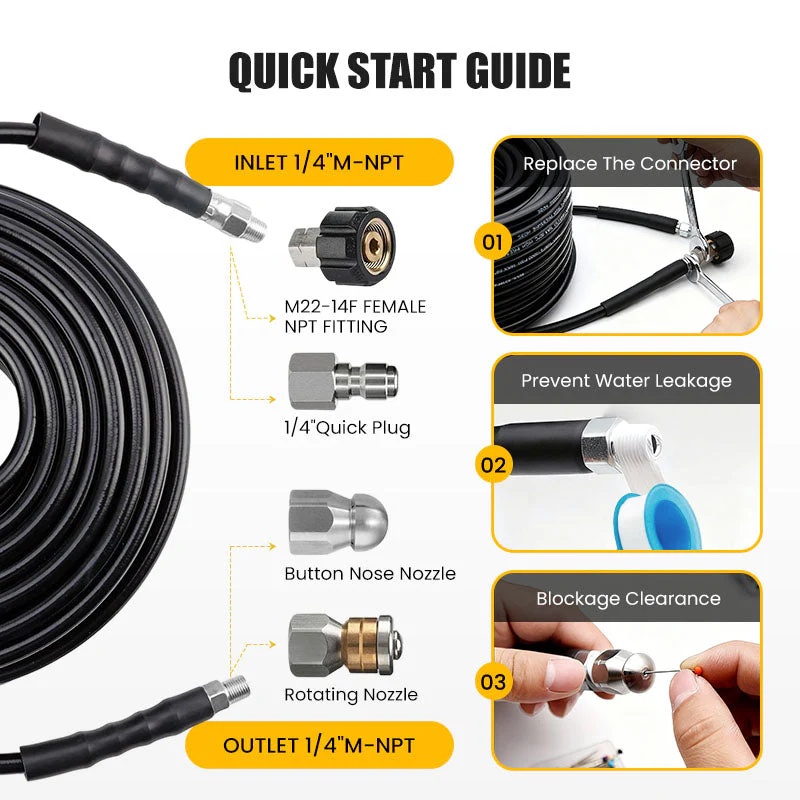 🚿 5800 PSI sewer cleaning kit – Rotating nozzle and reinforced hose for unclogging pipes 🛠️✨ – Free shipping - Image 3