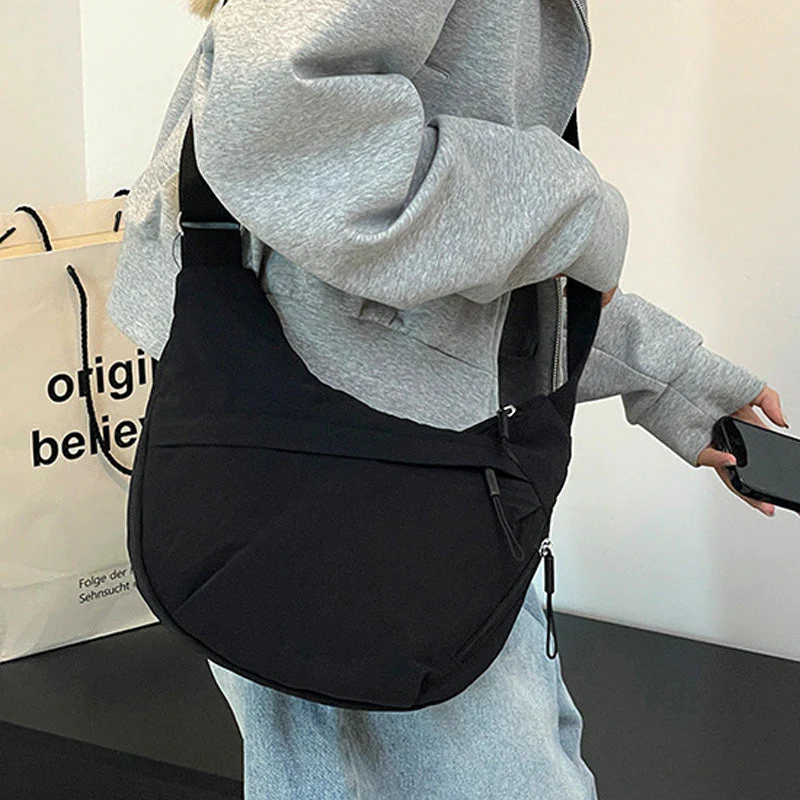 Stylish Nylon Crescent Crossbody Bag - Image 8