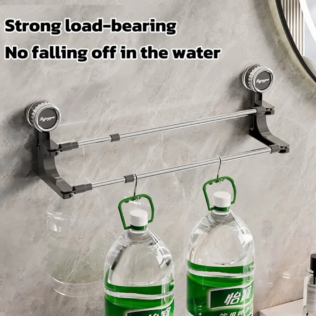 Suction Cup Hanging Double Bar Towel Rack - Image 4