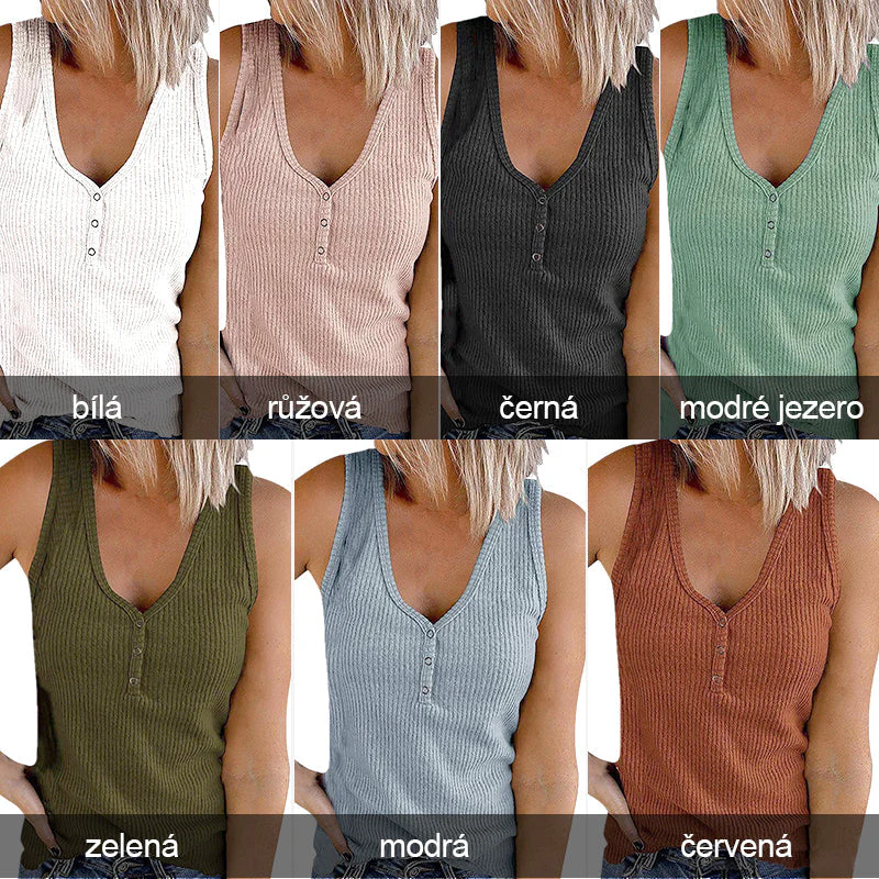 2026 Women's Solid Color Sleeveless Button Down T-Shirt - Image 9
