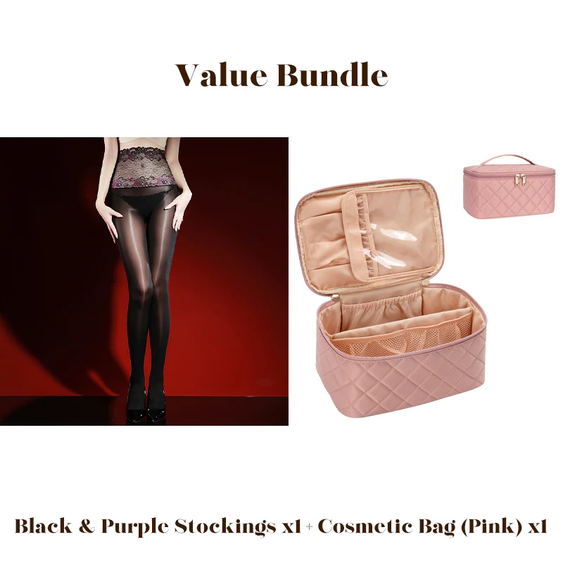 Glanzende panty met geborduurd rozenkant, inclusief cosmeticatas - Image 32