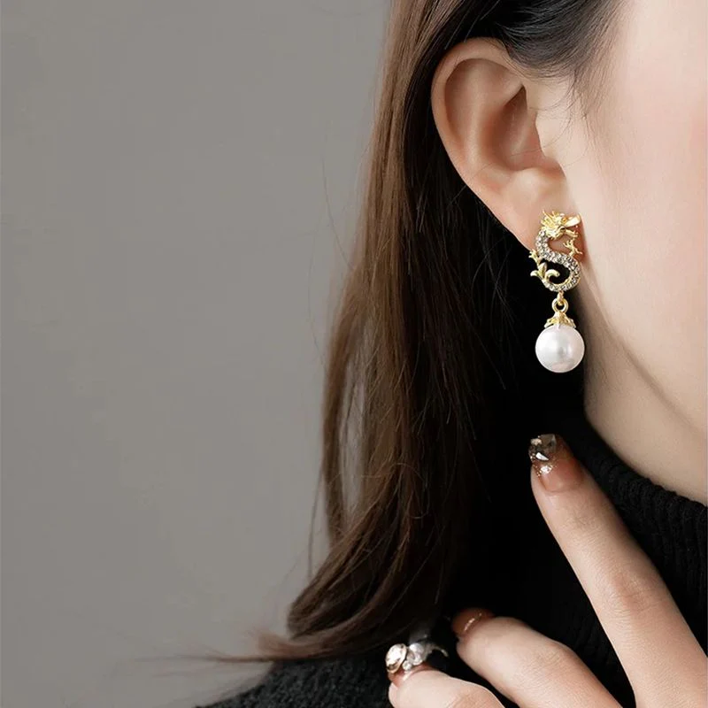 Dragon Hanging Bead Earrings -- （Have one's wishes come true！） - Image 3